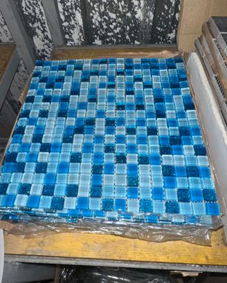 Mosaico in Vetro tessere Mix Azzurro, Blu e Glitte
