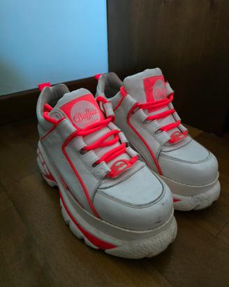 Buffalo London n. 39 Platform rosa fluo e bianche 