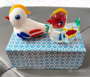 Coppia statuine Anatre in vetro di Murano
