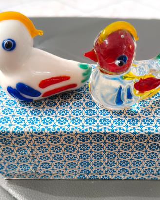 Coppia statuine Anatre in vetro di Murano