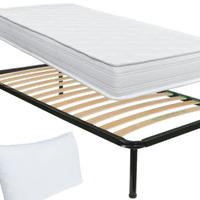Letto singolo con doghe in legno e materasso