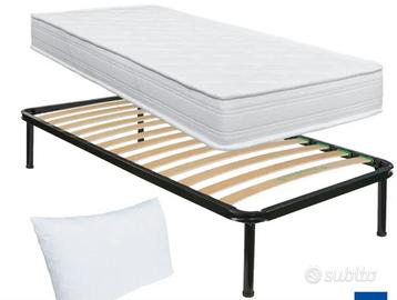 Letto singolo con doghe in legno e materasso