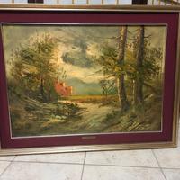 Quadro olio su tela A. De Luca bosco foresta