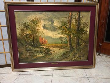 Quadro olio su tela A. De Luca bosco foresta