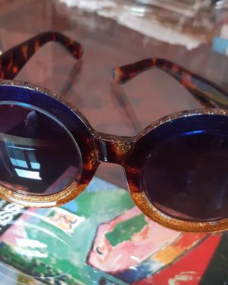 Occhiali da sole donna blu e marron e brillantini