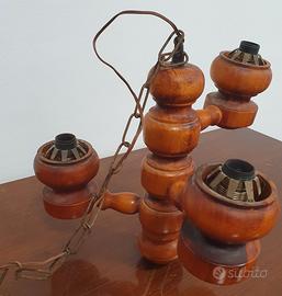 lampadario in legno massello rustico 