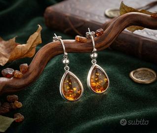 Splendidi orecchini epoca argento ambra
