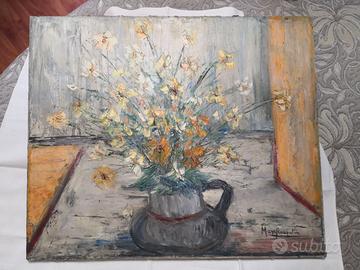 Maya Bragadin olio su tela Fiori gialli Roma 1960