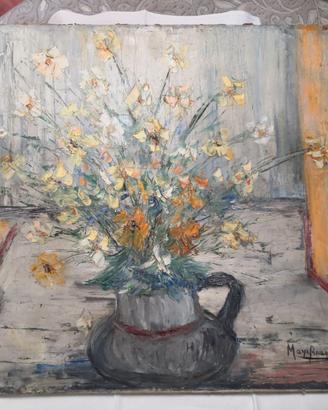 Maya Bragadin olio su tela Fiori gialli Roma 1960