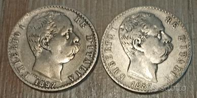 #1899 – Due Monete 2 Lire, Argento Regno Italia