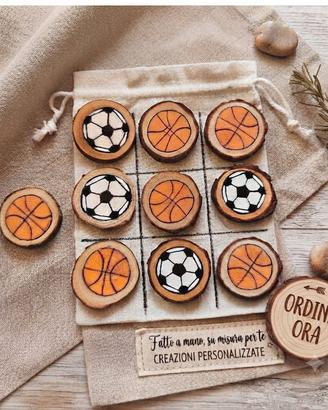 Tris in legno artigianale calcio basket 