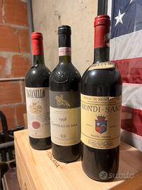 Tre bottiglie di vino da collezionismo