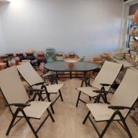 Tavolo Alluminio e Vetro + 4 Poltrone reclinabili