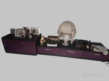 Mobile soggiorno completo modulare bordeaux lucido