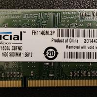 RAM Crucial 4GB DDR3L 1600MHz SO-DIMM per Notebook