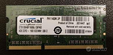 RAM Crucial 4GB DDR3L 1600MHz SO-DIMM per Notebook