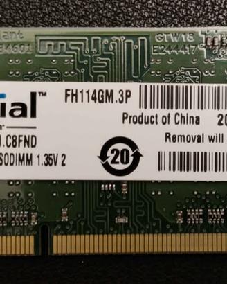 RAM Crucial 4GB DDR3L 1600MHz SO-DIMM per Notebook