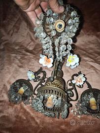 lampadario ottone cristallo ceramica
