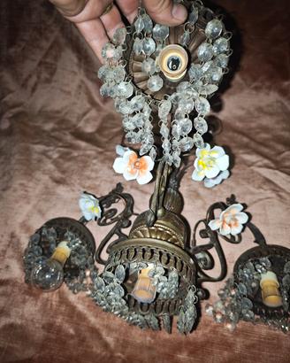 lampadario ottone cristallo ceramica