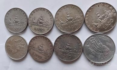 Monete 500 lire argento. 8 pezzi. 