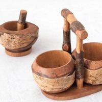 Mortaio in legno + contenitore rustico artigianale