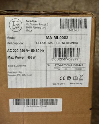 Gelatiera TooA Milano Nero/Inox sigillata
