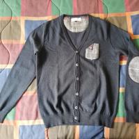 Cardigan blu taschino gomito toppe scacchi Tg M