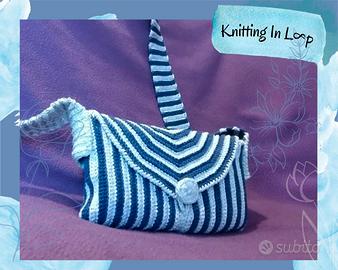 Pochette uncinetto cotone blu grigio 20euro 