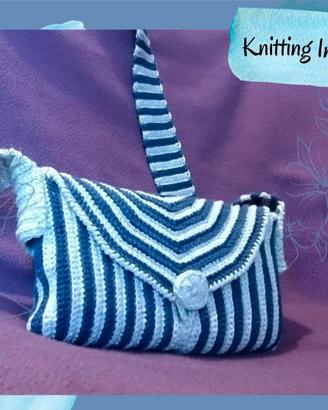 Pochette uncinetto cotone blu grigio 20euro 