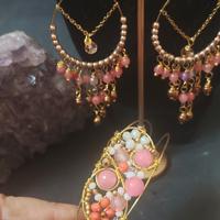 set bracciale+orecchini rosa,bianco