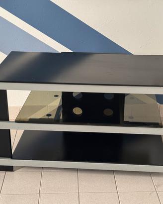 Mobile porta TV nero vetro e metallo con ripiani