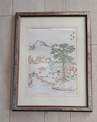 Ricamo su seta cinese - Paesaggio tradizionale