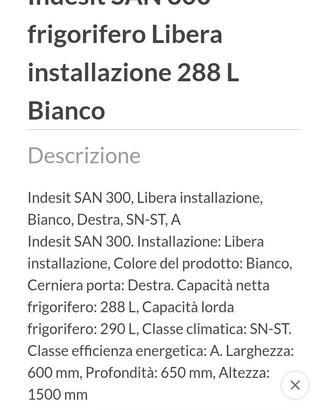 Frigorifero indesit 290 L