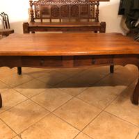 Tavolino basso Teak mogano massello 4 cassetti