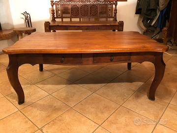 Tavolino basso Teak mogano massello 4 cassetti