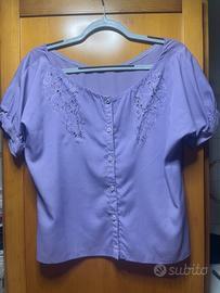 Blusa vintage in pura seta color lavanda con ricam