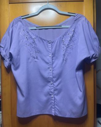 Blusa vintage in pura seta color lavanda con ricam