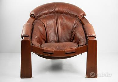 Sofa’ anni 70 Luciano frigerio in pelle e legno