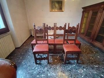 Set di sedie in noce artigianali intagliate a mano