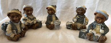 SET DI 5 ORSETTI LETTORI PORTACANDELA