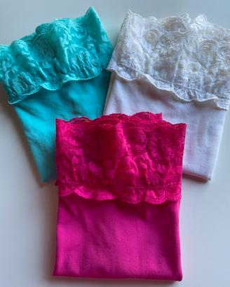 Set 3 top microfibra pizzo colorati