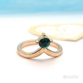 Anello Donna Dorato Con Pietra Verde Misura 18