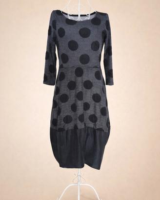 Abito donna Made in Italy grigio  pois neri S M