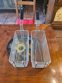 coppia di cestelli friggitrice acciaio inox nuovi