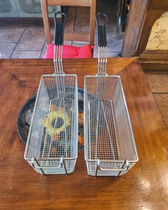 coppia di cestelli friggitrice acciaio inox nuovi