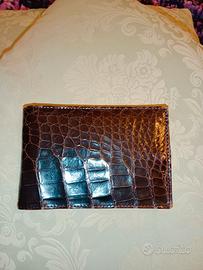 Porta assegni in coccodrillo e pelle