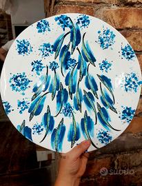 Piatto in ceramica decoro alici dipinto a mano 