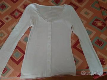 Cardigan di cotone bianco con pizzo