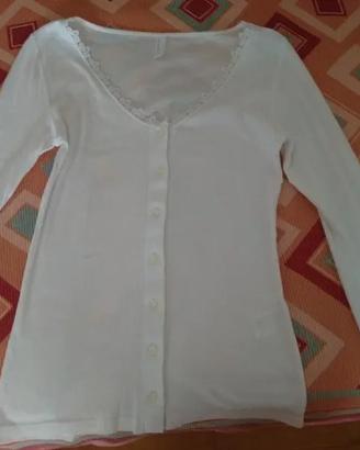 Cardigan di cotone bianco con pizzo
