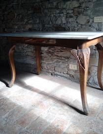 Tavolo rustico antico legno massello piano marmo